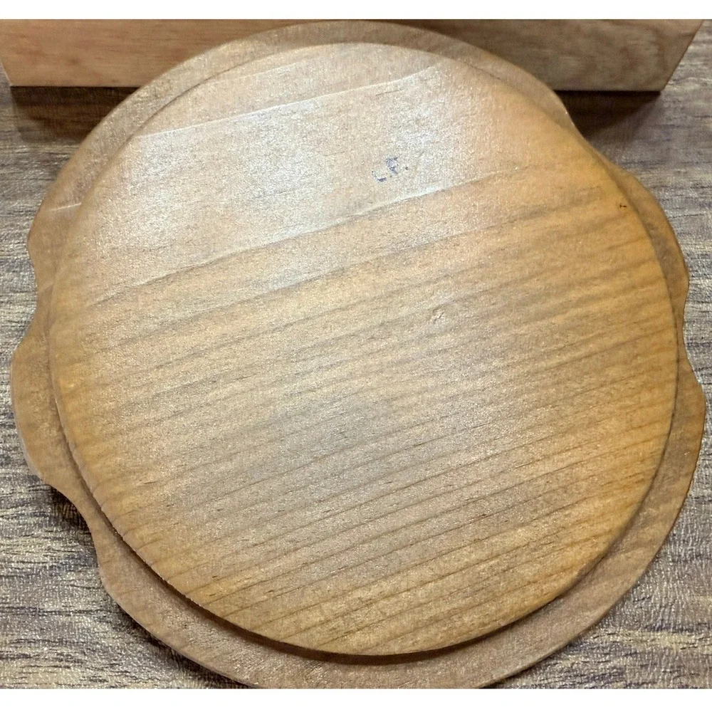 Vintage Hand Painted Floral Wood Lid Scalloped Edge Round 7 Inch Cottagecore